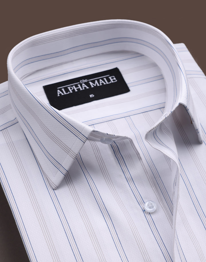 White Broad Stripes in Textured Base