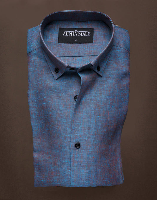 Two Tone Marine Blue Linen