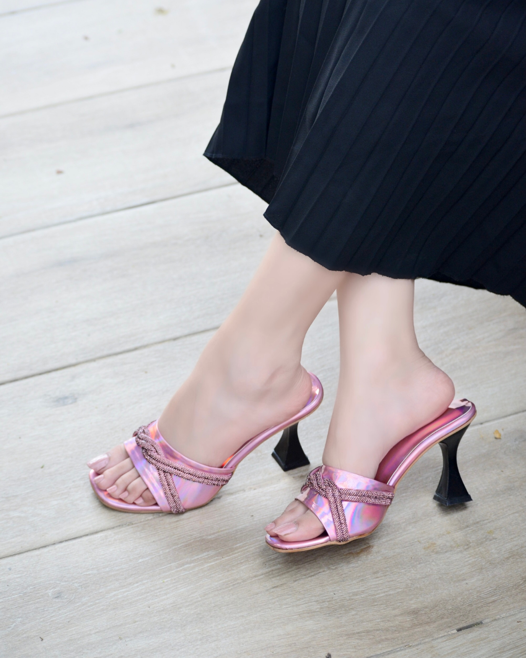 Stessy Neon Block Heels - Rose Gold