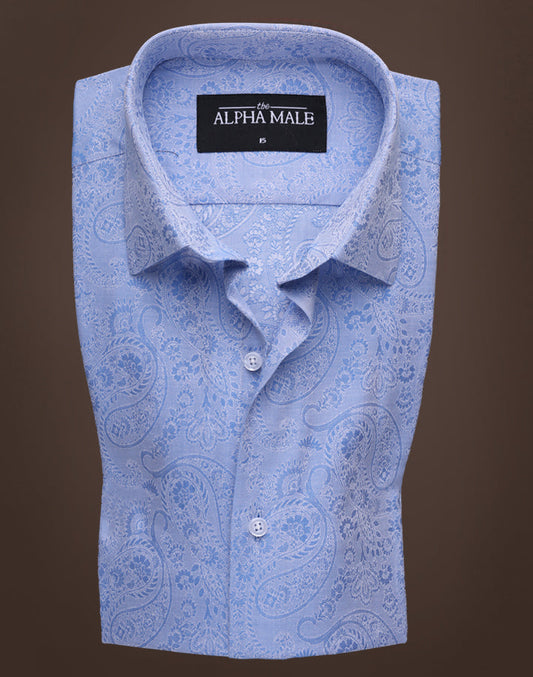 Embossed Paisley in Sky Blue