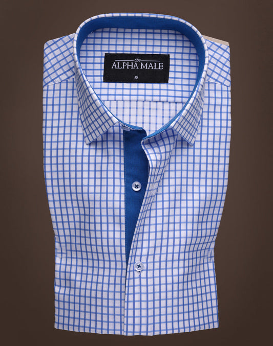 Gingham White & Blue Checkered with Contrasting Inlay