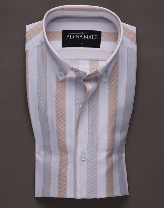 White Base Multi Stripes in Dobby