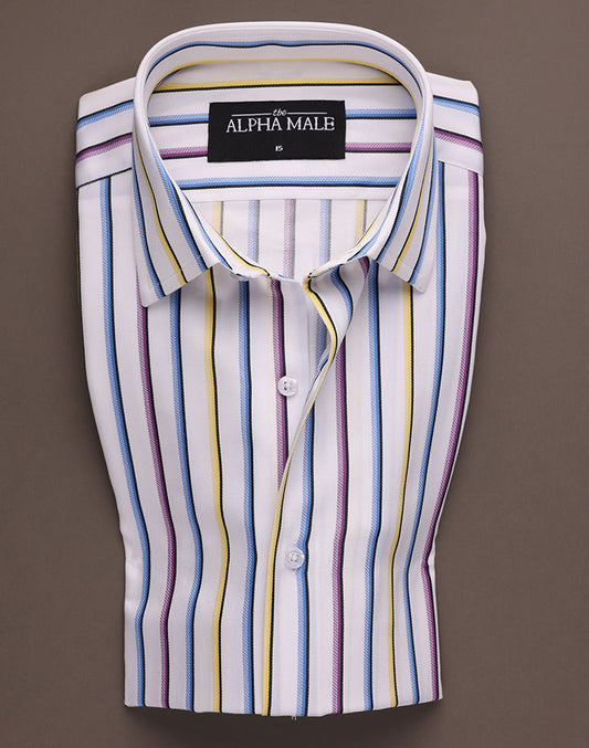 White Multi Striped In Twill