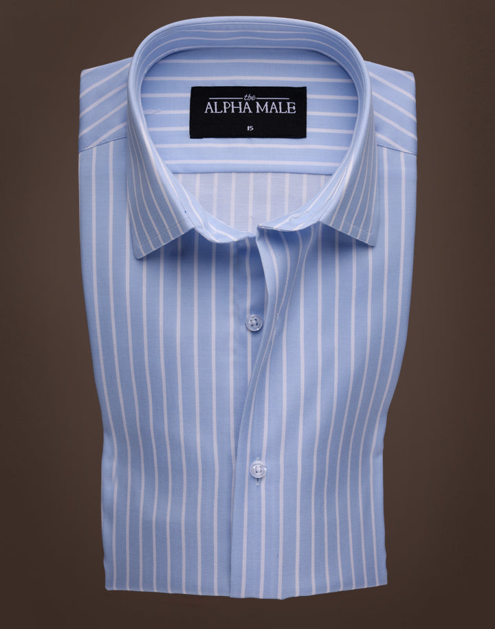 Sky Blue Stripes in Twill